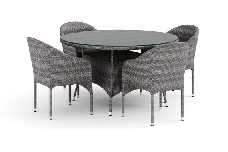 Thor utomhus rund matgrupp 140 cm med 4 Thor fåtöljer, Grå