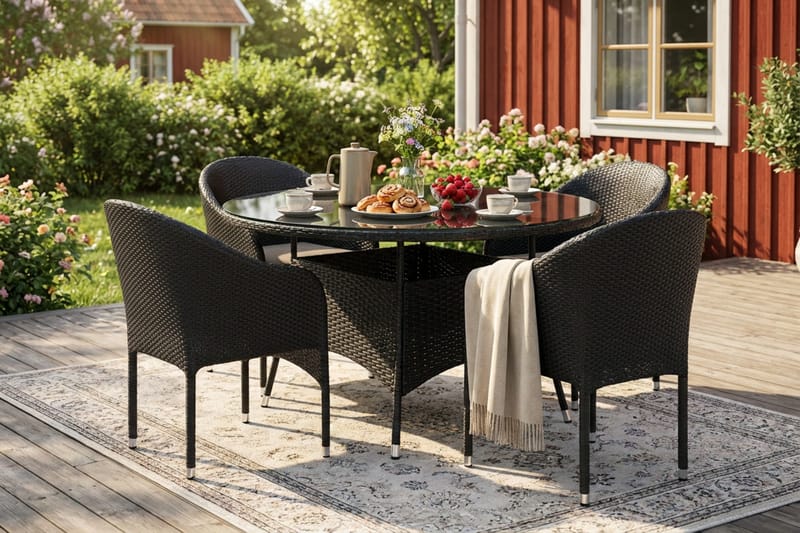 Thor utomhus rund matgrupp 140 cm med 4 Thor fåtöljer - Svart - Utemöbler & utemiljö - Utegrupp - Matgrupp utomhus