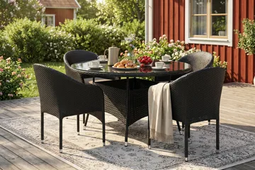 Thor utomhus rund matgrupp 140 cm med 4 Thor fåtöljer - Svart - Utemöbler & utemiljö - Utegrupp - Matgrupp utomhus