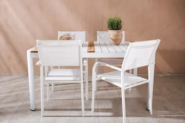 Togo Matgrupp Utomhus 150 cm Rektangulär med 4 Santorini Utestolar - Natur - Utemöbler & utemiljö - Utegrupp - Matgrupp utomhus