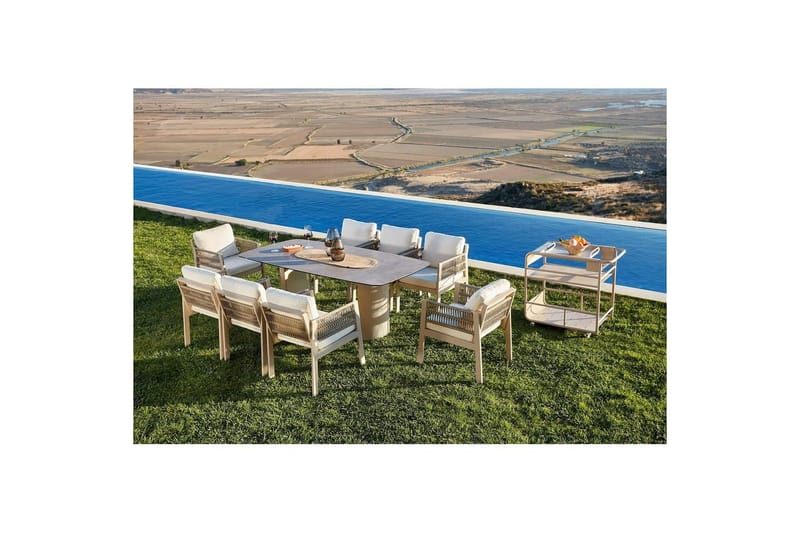 Trädgårdsbord & stolar (8 delar) Bonavista Keramik Beige - Ljusbrun - Utemöbler & utemiljö - Utegrupp - Matgrupp utomhus