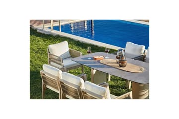 Trädgårdsbord & stolar (8 delar) Bonavista Keramik Beige - Ljusbrun - Utemöbler & utemiljö - Utegrupp - Matgrupp utomhus