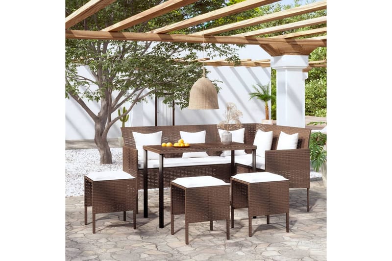 Trädgårdsgrupp L-formad med dynor 5 delar konstrotting brun - Brun - Loungeset & loungegrupp - Soffgrupp utomhus