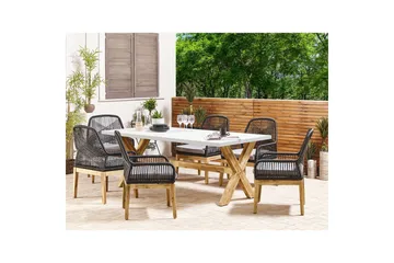 Trädgårdsmöbelset Olbia 6-sits Krämvit/svart/ljust trä - Krämvit/svart/ljust trä - Utemöbler & utemiljö - Utegrupp - Matgrupp utomhus