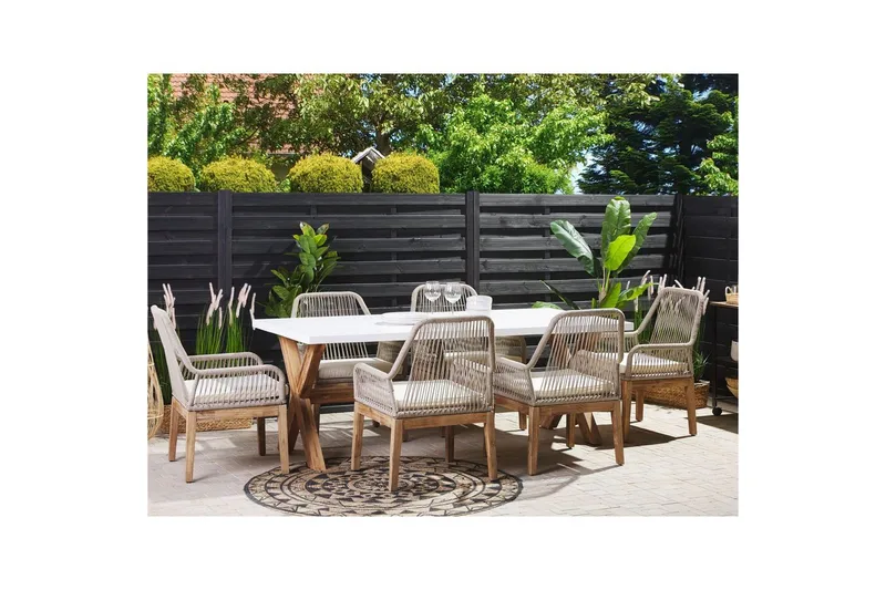 Trädgårdsmöbelset Olbia 6-sits Vit/beige/ljust trä - Vit/beige/ljust trä - Utemöbler & utemiljö - Utegrupp - Matgrupp utomhus