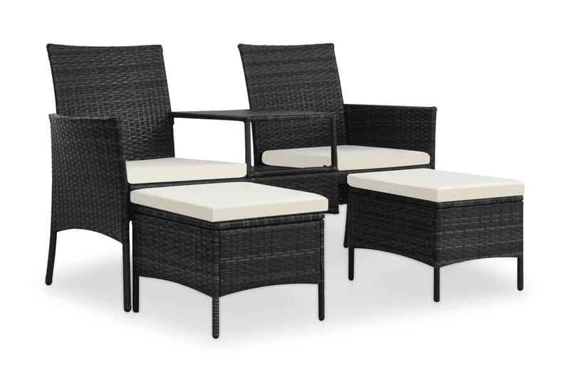 Trädgårdssoffa 2-sits med bord & fotpallar konstrotting svar - Cafegrupp & cafeset