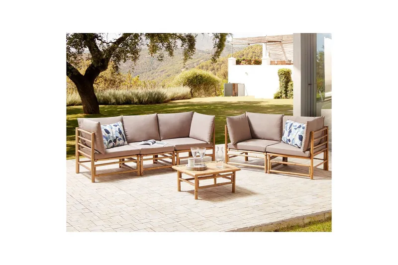 Trädgårdssoffgrupp Cerreto Beige/ljust trä - Beige/ljust trä - Utemöbler & utemiljö - Utegrupp - Soffgrupp utomhus