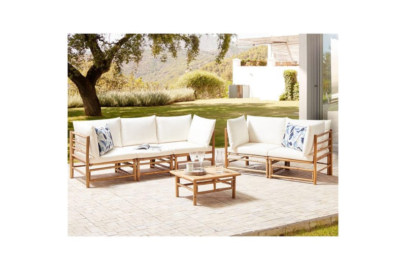 Trädgårdssoffgrupp Cerreto Vit/ljust trä - Vit/ljust trä - Utemöbler & utemiljö - Utegrupp - Soffgrupp utomhus