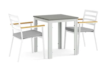 Tunis utomhus caféset 70x70 cm med 2 Oliver karmstolar - Vit/Grå - Utemöbler & utemiljö - Utegrupp - Matgrupp utomhus