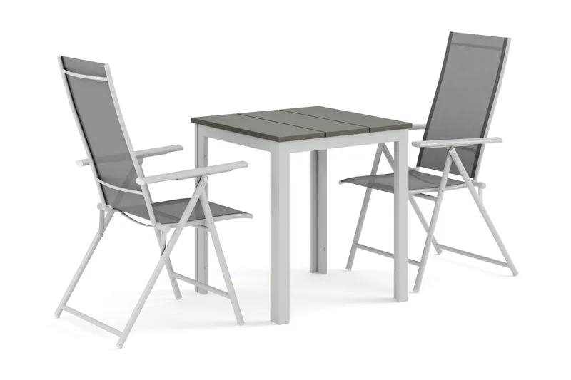 Tunis utomhus caféset 70x70 cm med 2 Sanna positionsstolar, Vit/Grå