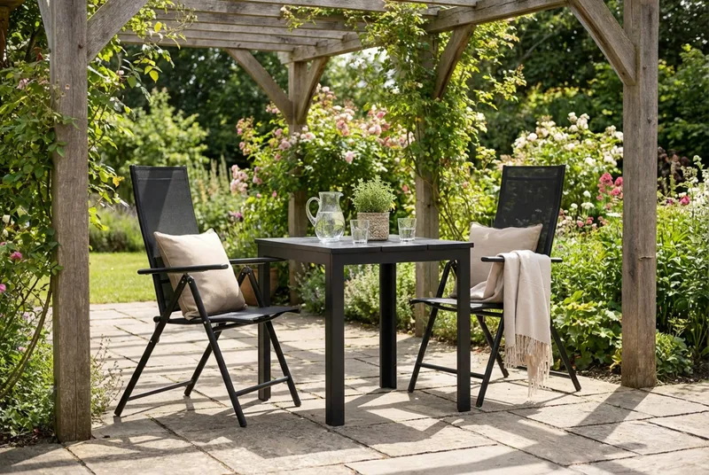 Tunis utomhus caféset 70x70 cm med 2 Sanna positionsstolar - Svart/Svart - Utemöbler & utemiljö - Utegrupp - Cafegrupp & cafeset