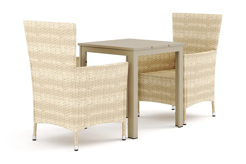 Tunis utomhus caféset 70x70 cm med 2 Thor utefåtöljer, Beige/Beige