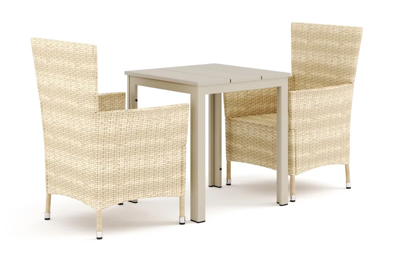 Tunis utomhus caféset 70x70 cm med 2 Thor utefåtöljer, Beige/Beige