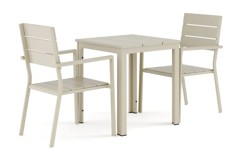 Tunis utomhus caféset 70x70 cm med 2 Tunis stapelstolar - Beige/Beige - Utemöbler & utemiljö - Utegrupp - Matgrupp utomhus