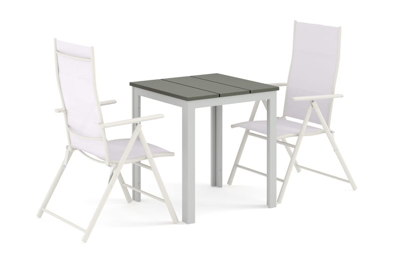 Tunis utomhus caféset 70x70 cm med 2 positionsstolar, Vit/Grå
