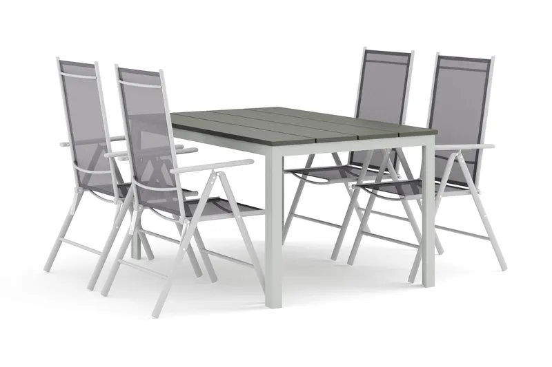 Tunis utomhus matgrupp 140x90 cm med 4 Maggie positionsstolar - Vit/Grå - Utemöbler & utemiljö - Utegrupp - Matgrupp utomhus