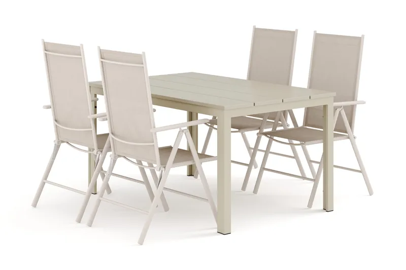 Tunis utomhus matgrupp 140x90 cm med 4 Maggie positionsstolar, Beige/Beige