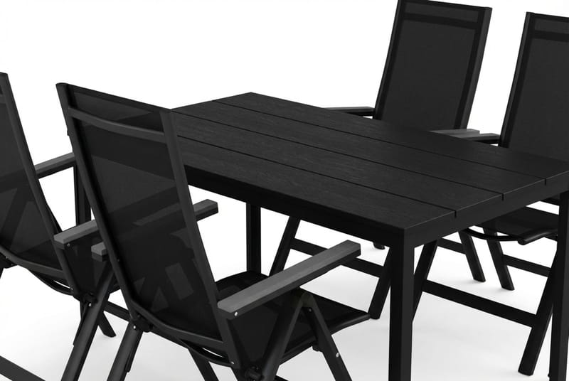 Tunis utomhus matgrupp 140x90 cm med 4 Monaco Light positionsstolar - Svart/Svart - Utemöbler & utemiljö - Utegrupp - Matgrupp utomhus