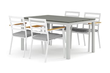 Tunis utomhus matgrupp 140x90 cm med 4 Oliver karmstolar med dyna - Vit/Grå - Utemöbler & utemiljö - Utegrupp - Matgrupp utomhus