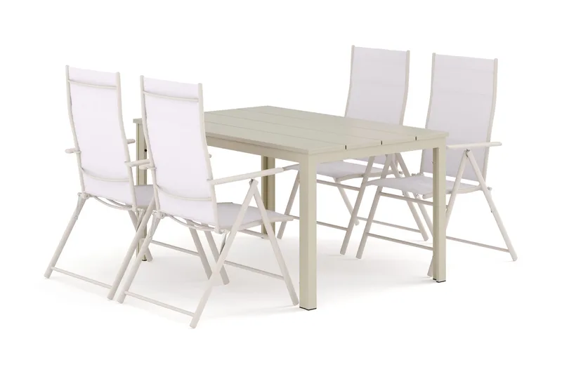 Tunis utomhus matgrupp 140x90 cm med 4 Sanna positionsstolar, Beige/Beige