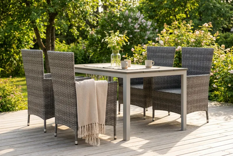 Tunis utomhus matgrupp 140x90 cm med 4 Thor utefåtöljer - Vit/Grå - Utemöbler & utemiljö - Utegrupp - Matgrupp utomhus