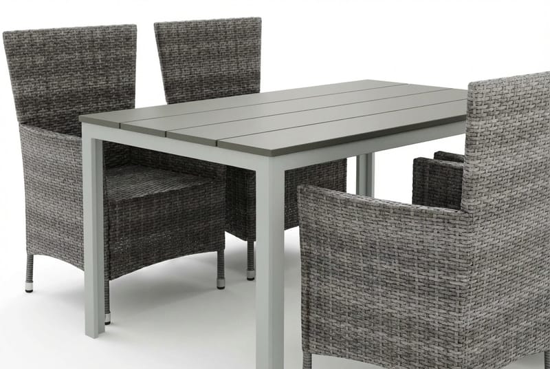 Tunis utomhus matgrupp 140x90 cm med 4 Thor utefåtöljer - Vit/Grå - Utemöbler & utemiljö - Utegrupp - Matgrupp utomhus
