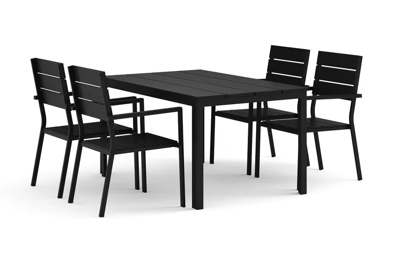 Tunis utomhus matgrupp 140x90 cm med 4 Tunis stapelstolar - Svart/Svart - Utemöbler & utemiljö - Utegrupp - Matgrupp utomhus