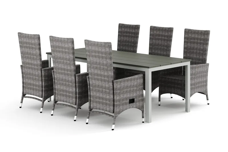 Tunis utomhus matgrupp 205x90 cm med 6 Jenny matstolar - Vit/Grå - Utemöbler & utemiljö - Utegrupp - Matgrupp utomhus