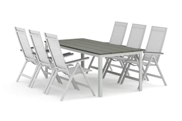 Tunis utomhus matgrupp 205x90 cm med 6 Monaco Light positionsstolar - Vit/Grå - Utemöbler & utemiljö - Utegrupp - Matgrupp utomhus