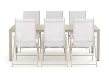 Tunis utomhus matgrupp 205x90 cm med 6 Sanna positionsstolar - Beige/Beige - Utemöbler & utemiljö - Utegrupp - Matgrupp utomhus