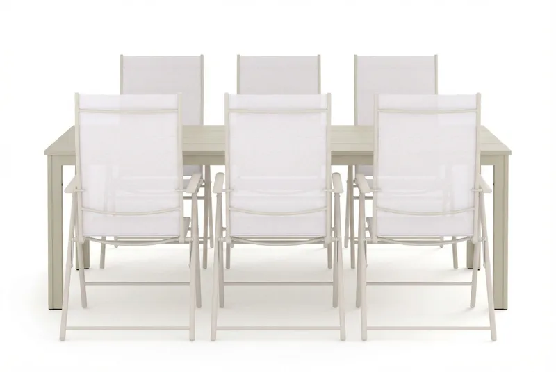 Tunis utomhus matgrupp 205x90 cm med 6 Sanna positionsstolar - Beige/Beige - Utemöbler & utemiljö - Utegrupp - Matgrupp utomhus