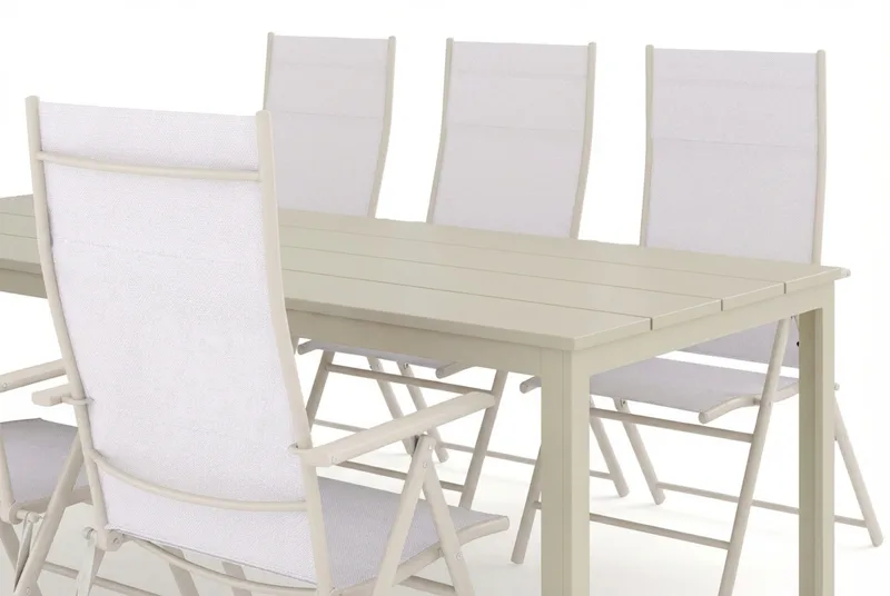 Tunis utomhus matgrupp 205x90 cm med 6 Sanna positionsstolar - Beige/Beige - Utemöbler & utemiljö - Utegrupp - Matgrupp utomhus