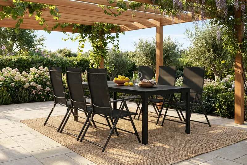 Tunis utomhus matgrupp 205x90 cm med 6 positionsstolar - Svart/Svart - Utemöbler & utemiljö - Utegrupp - Matgrupp utomhus