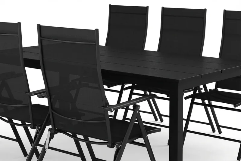 Tunis utomhus matgrupp 205x90 cm med 6 positionsstolar - Svart/Svart - Utemöbler & utemiljö - Utegrupp - Matgrupp utomhus