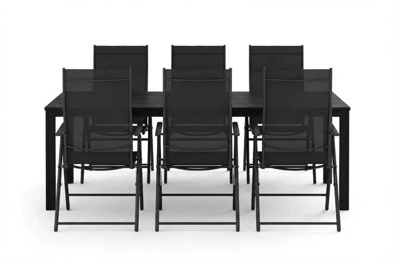 Tunis utomhus matgrupp 205x90 cm med 6 positionsstolar - Svart/Svart - Utemöbler & utemiljö - Utegrupp - Matgrupp utomhus