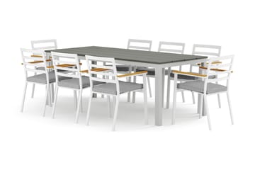 Tunis utomhus matgrupp 205x90 cm med 8 Oliver karmstolar med dyna - Vit/Grå - Utemöbler & utemiljö - Utegrupp - Matgrupp utomhus