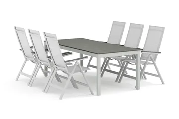 Tunis utomhus matgrupp förlängningsbart 205/305x90 cm med 6 Monaco Light positionsstolar - Vit/Grå - Utemöbler & utemiljö - Utegrupp - Matgrupp utomhus