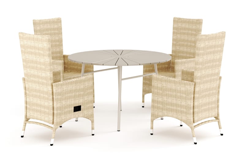 Tunis utomhus rund matgrupp 120 cm med 4 Jenny matstolar - Beige/Beige - Utemöbler & utemiljö - Utegrupp - Matgrupp utomhus