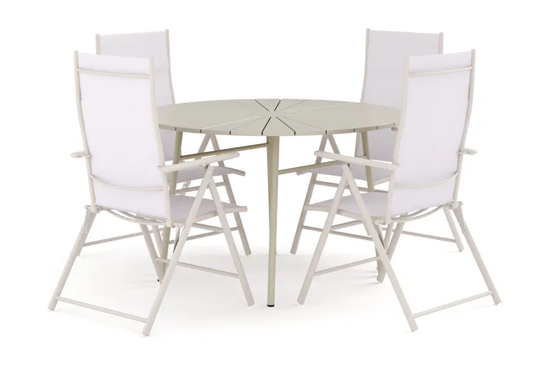 Tunis utomhus rund matgrupp 120 cm med 4 Sanna positionsstolar - Beige/Beige - Utemöbler & utemiljö - Utegrupp - Matgrupp utomhus