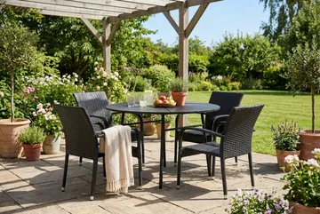Tunis utomhus rund matgrupp 120 cm med 4 Thor Light utefåtöljer - Svart/Svart - Utemöbler & utemiljö - Utegrupp - Matgrupp utomhus