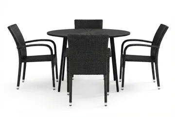 Tunis utomhus rund matgrupp 120 cm med 4 Thor Light utefåtöljer - Svart/Svart - Utemöbler & utemiljö - Utegrupp - Matgrupp utomhus
