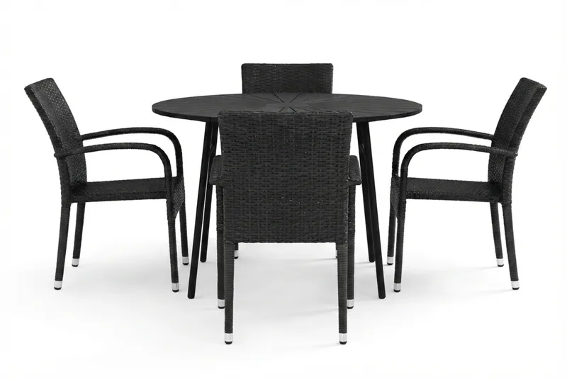 Tunis utomhus rund matgrupp 120 cm med 4 Thor Light utefåtöljer - Svart/Svart - Utemöbler & utemiljö - Utegrupp - Matgrupp utomhus