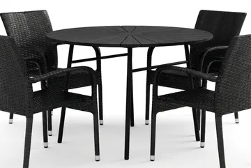 Tunis utomhus rund matgrupp 120 cm med 4 Thor Light utefåtöljer - Svart/Svart - Utemöbler & utemiljö - Utegrupp - Matgrupp utomhus