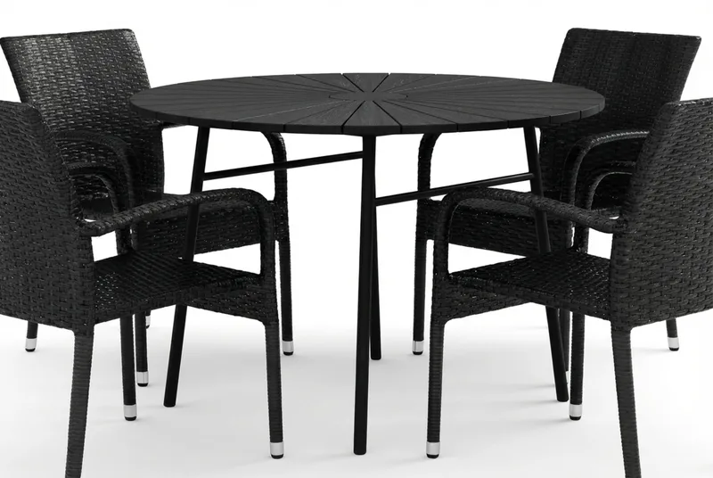 Tunis utomhus rund matgrupp 120 cm med 4 Thor Light utefåtöljer - Svart/Svart - Utemöbler & utemiljö - Utegrupp - Matgrupp utomhus