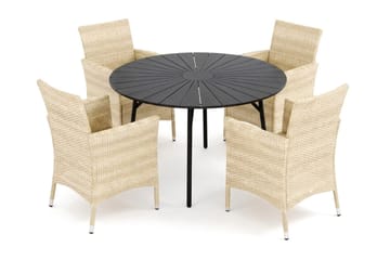 Tunis utomhus rund matgrupp 120 cm med 4 Thor utefåtöljer - Svart/Svart - Utemöbler & utemiljö - Utegrupp - Matgrupp utomhus