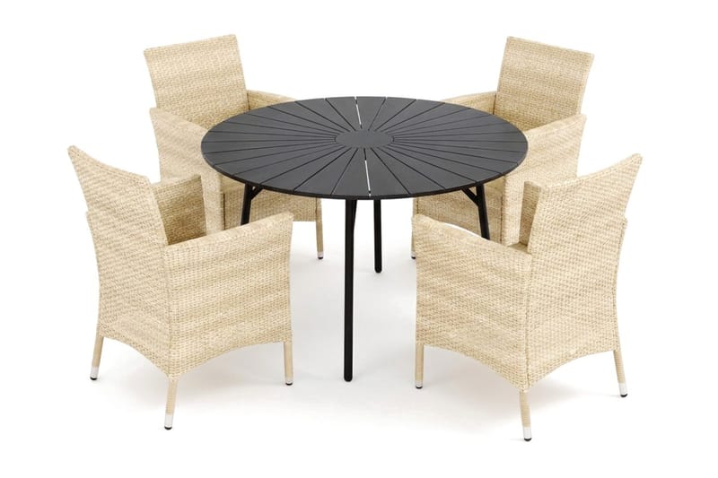 Tunis utomhus rund matgrupp 120 cm med 4 Thor utefåtöljer - Svart/Svart - Utemöbler & utemiljö - Utegrupp - Matgrupp utomhus