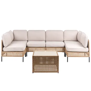 U-Formad Soffa utomhus 6-Sits Omegana Modulär Konstrotting - Beige/Svart - Utemöbler & utemiljö - Utegrupp - Soffgrupp utomhus
