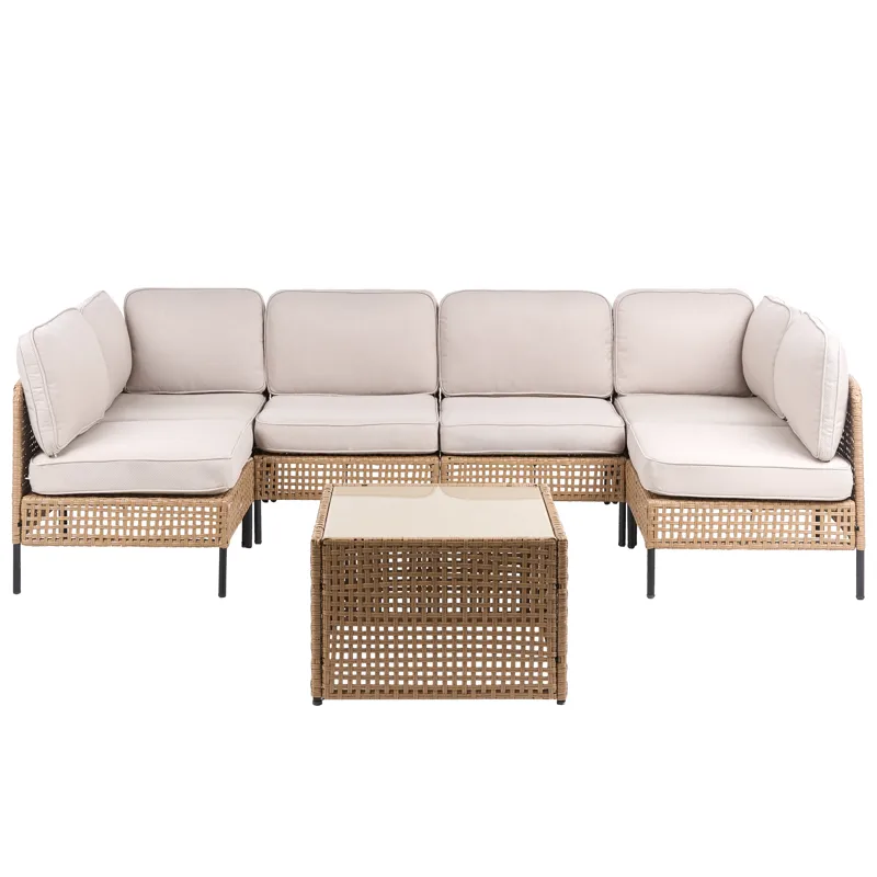 U-Formad Soffa utomhus 6-Sits Omegana Modulär Konstrotting - Beige/Svart - Utemöbler & utemiljö - Utegrupp - Soffgrupp utomhus