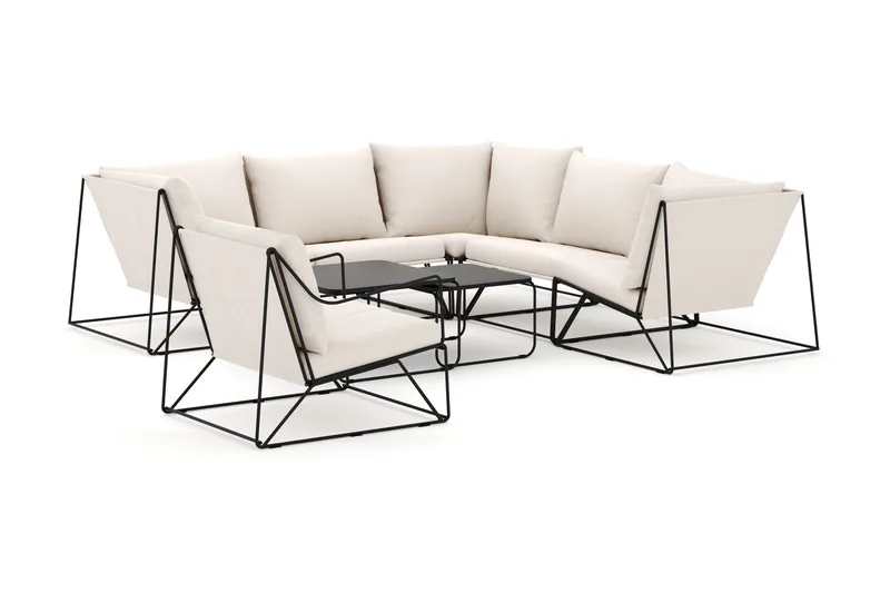 Usteryd utomhus hörnsoffa 6-sits vändbar med fåtölj - Svart/Beige - Utemöbler & utemiljö - Utegrupp - Soffgrupp utomhus