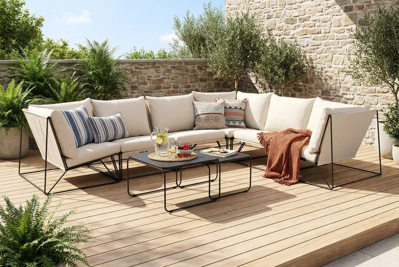 Usteryd utomhus L-soffa 6-sits vändbar - Svart/Beige - Utemöbler & utemiljö - Utegrupp - Soffgrupp utomhus